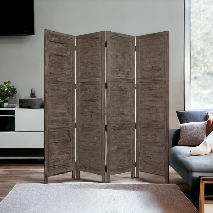 84" Gray Folding Four Panel Screen Room Divider-274883-1
