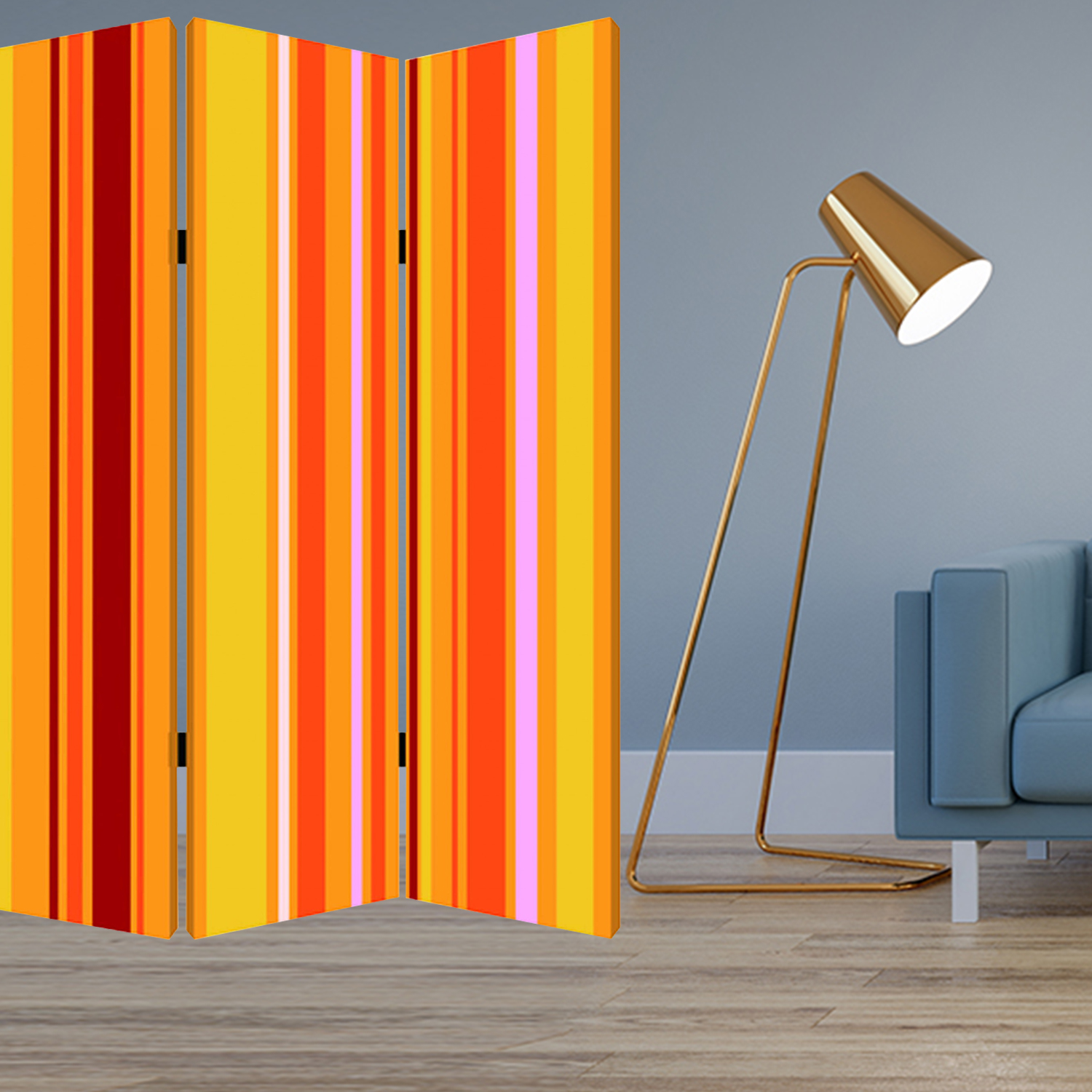 1 X 48 X 72 Multi Color Wood Canvas Deep Saffron  Screen