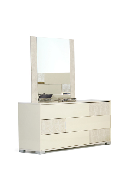 30" Beige MDF and Metal Dresser with 3 Drawers