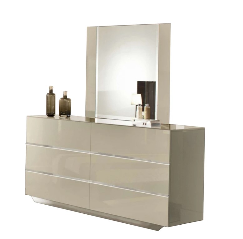 45" Beige MDF Glass and Veneer Mirror