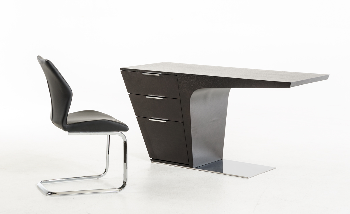 30" Wenge Veneer and Steel Office Desk