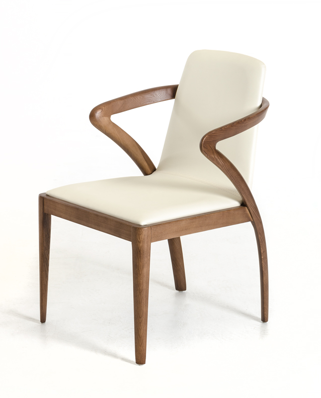 32" Walnut Wood and Cream Leatherette Dining Chair