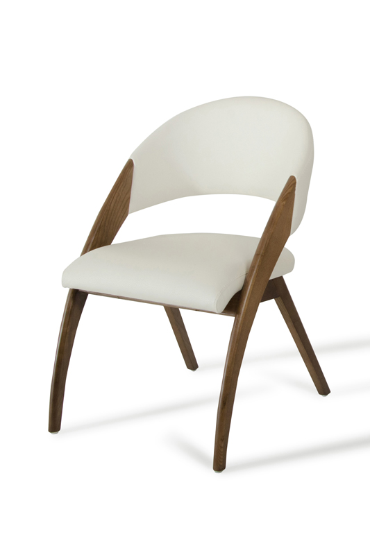 31" Walnut Wood and Cream Leatherette Dining Chair