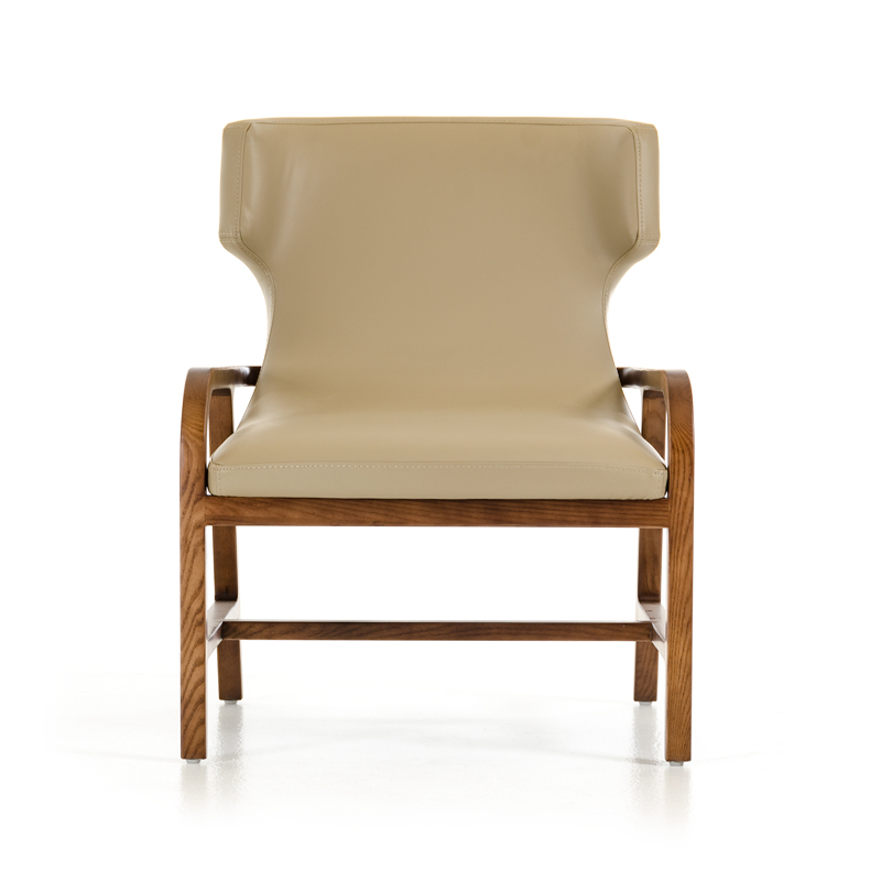 32" Walnut Wood and Taupe Leatherette Accent Chair
