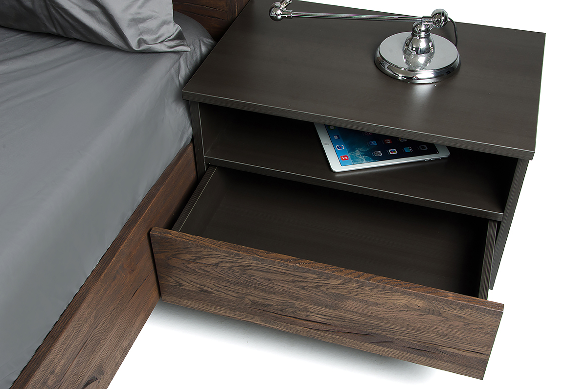 20" Dark Aged Oak Veneer Steel and Wood Nightstand