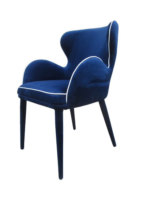 33" Blue Fabric and Metal Dining Chair