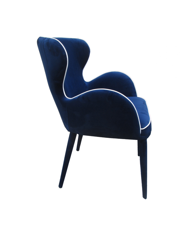 33" Blue Fabric and Metal Dining Chair