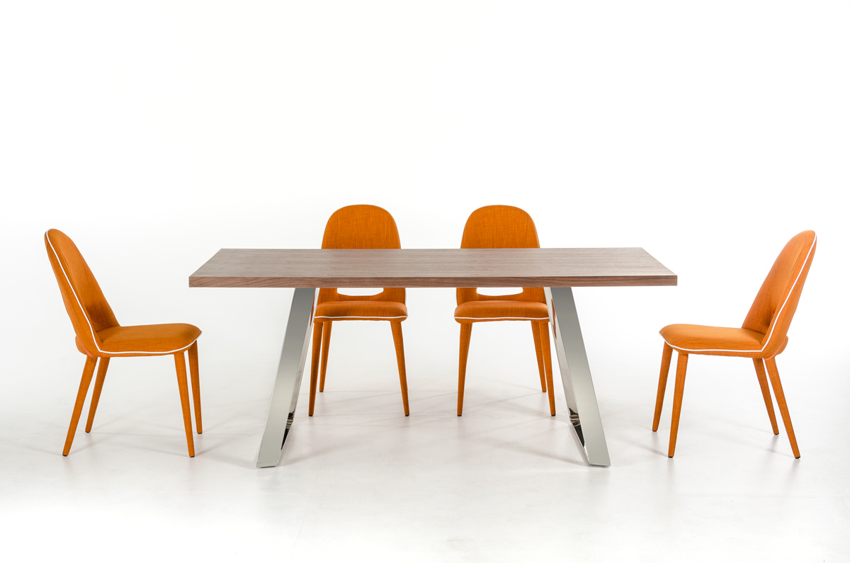 30" Steel Walnut Veneer and Wood Dining Table