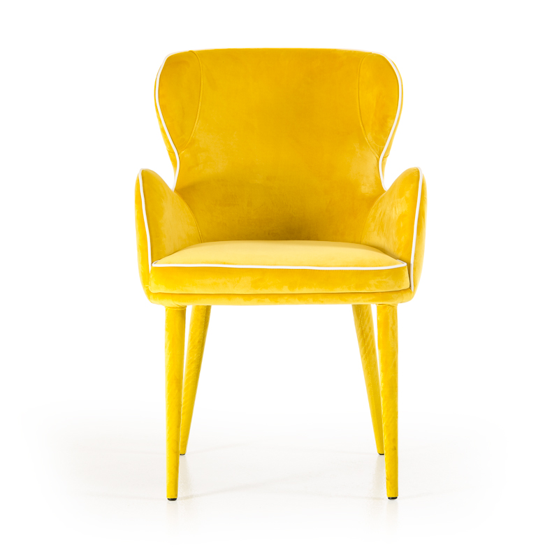 33" Yellow Fabric and Metal Dining Chair