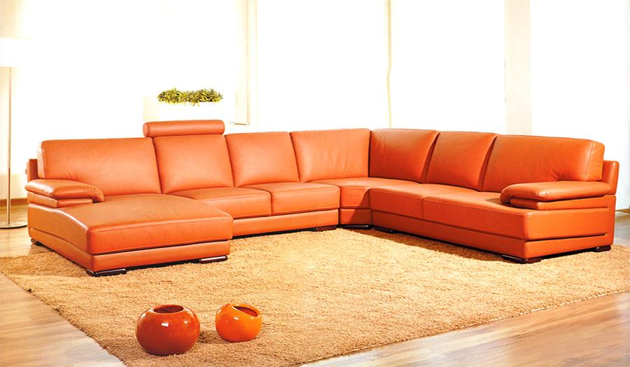 39 Orange Leather And Wood Sectional Sofa