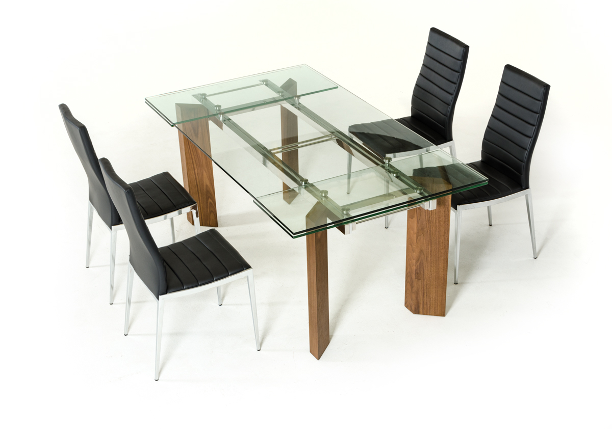 30" Glass Wood and Aluminum Extendable Dining Table