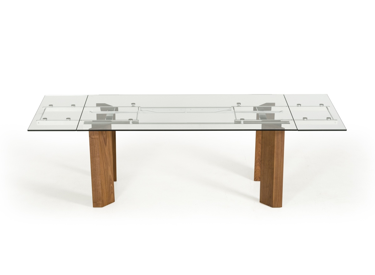 30" Glass Wood and Aluminum Extendable Dining Table