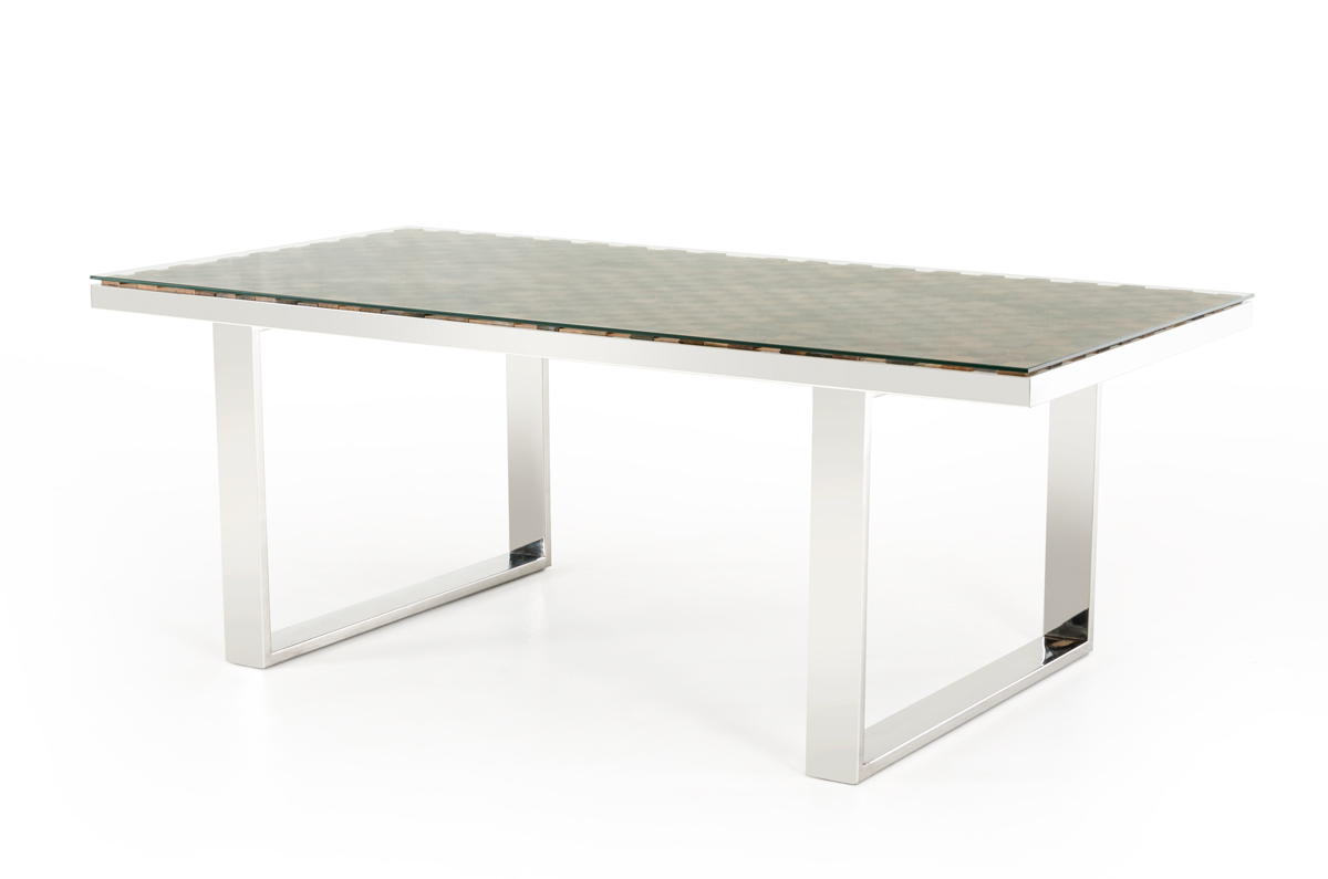 30" Wood Mosaic Steel and Glass Dining Table