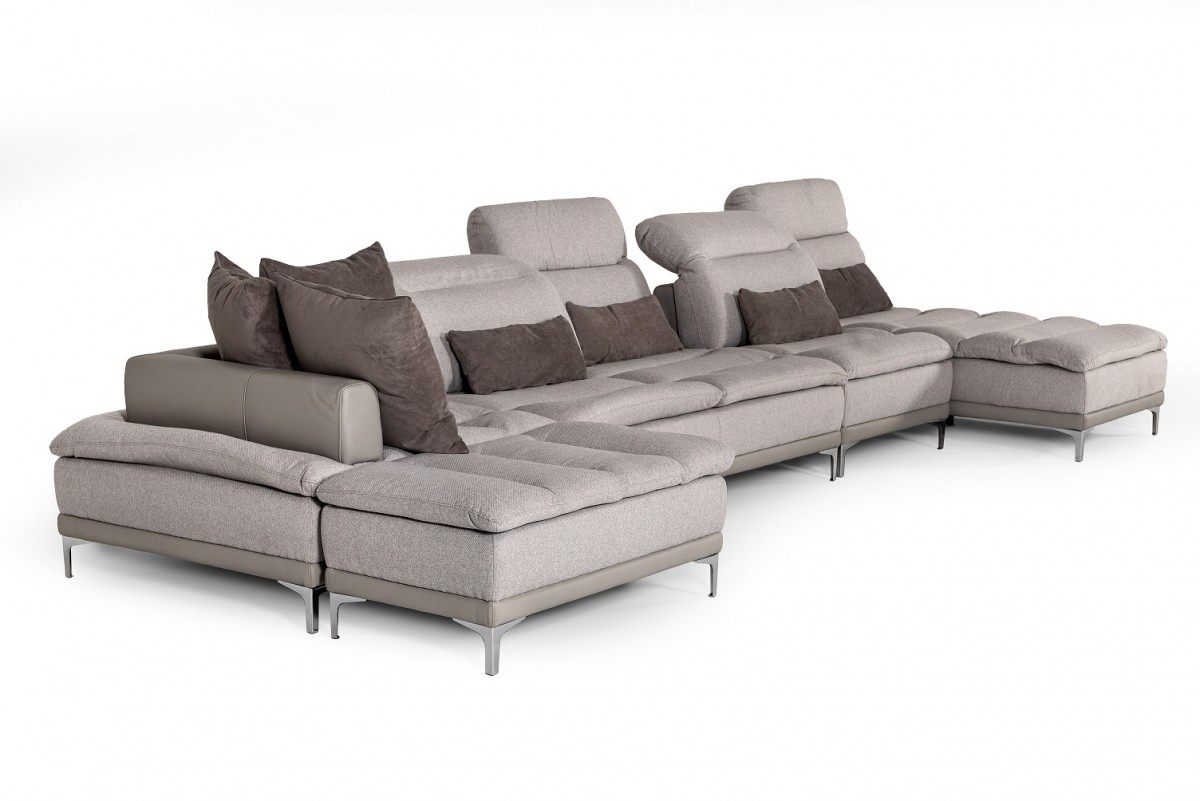 39" Grey Fabric Foam Wood and Stainless Steel Sectional Sofa