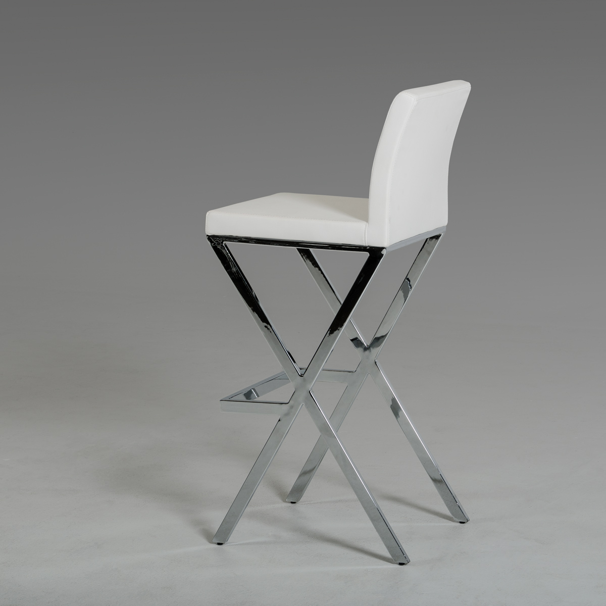 41" White Eco-Leather and Steel Bar Stool (Set of 2)