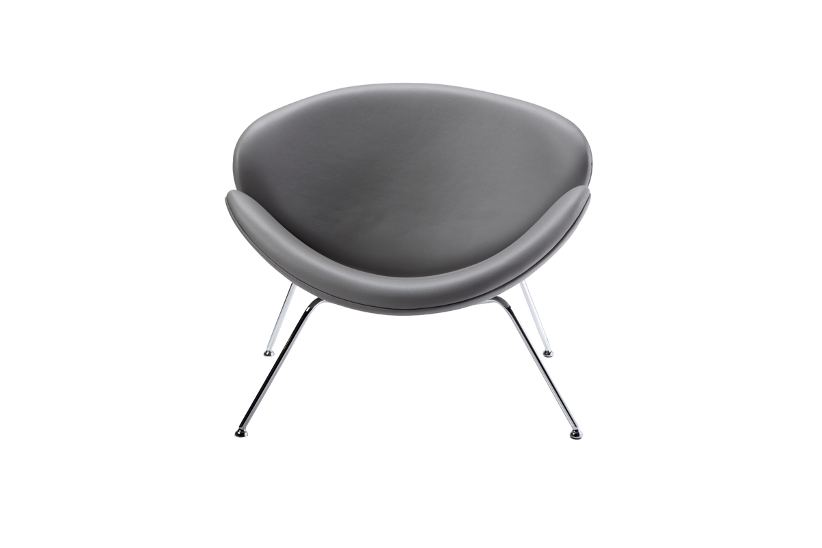 28" Grey Leatherette and Metal Accent Chair