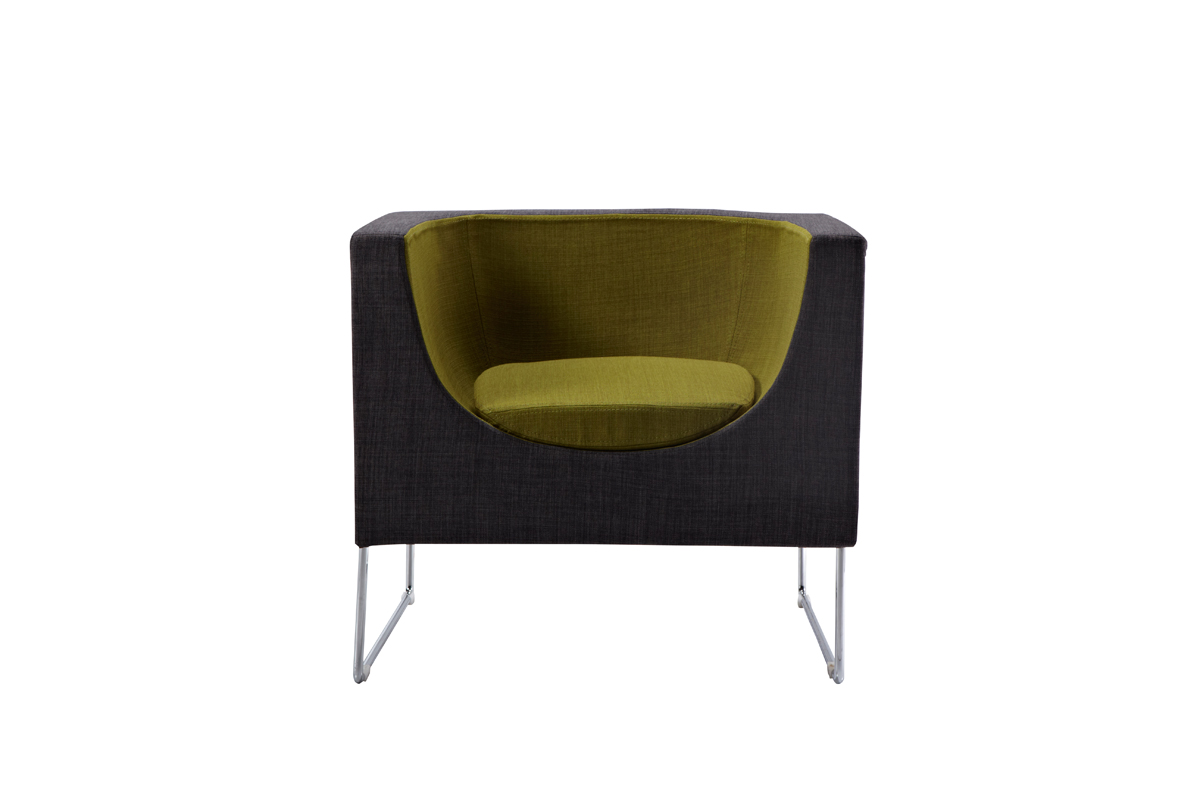 24" Grey and Green Fabric Polyester and Stainless Steel Accent Chair