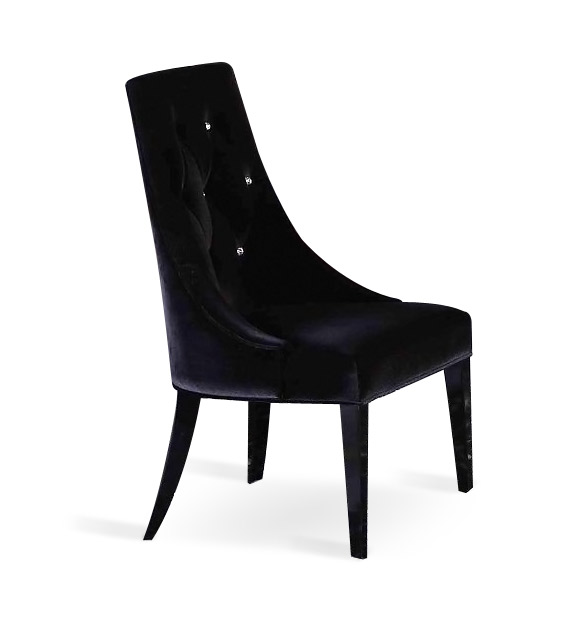 Two 40" Black Velour Fabric and Wood Dining Chairs