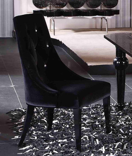 Two 40" Black Velour Fabric and Wood Dining Chairs