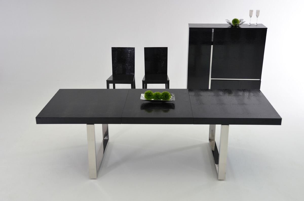 30" Black Crocodile Lacquer MDF Dining Table with Stainless Steel Legs