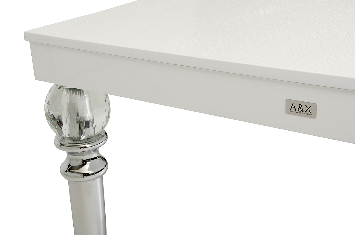 31" White Crocodile Dining Table with Crystal Clear Legs