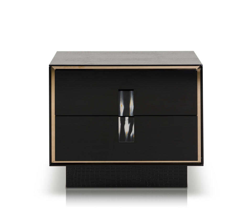 21" Black MDF and Steel Nightstand with Two Drawers