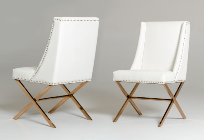 37" White Leatherette and Rosegold Steel Dining Chair