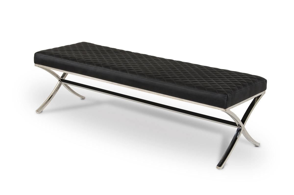 19" Black Leatherette and Stainless Steel Bench