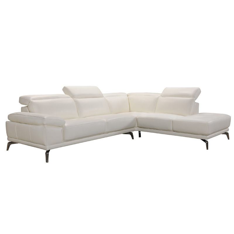 29" White Leather and Wood Sectional Sofa