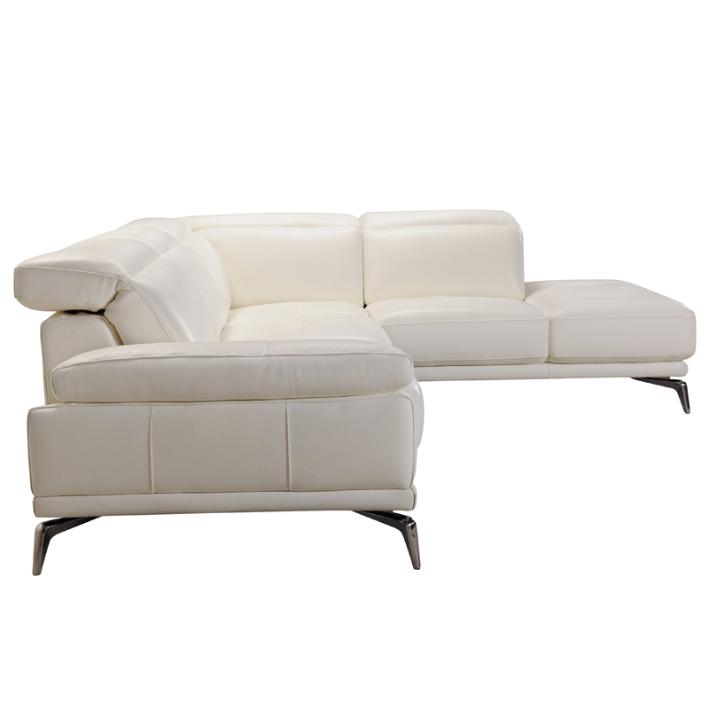 29" White Leather and Wood Sectional Sofa