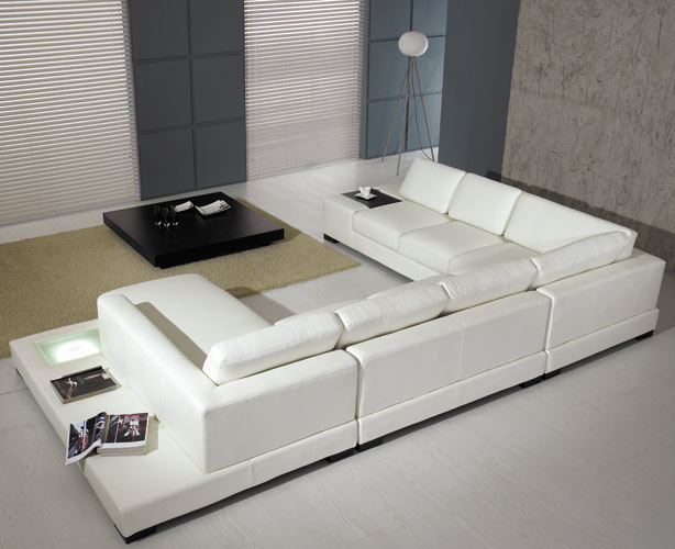 30" White Bonded Leather Sectional Sofa