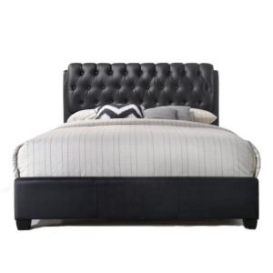 90" X 79" X 49" Black Pu Button Tufted King Bed