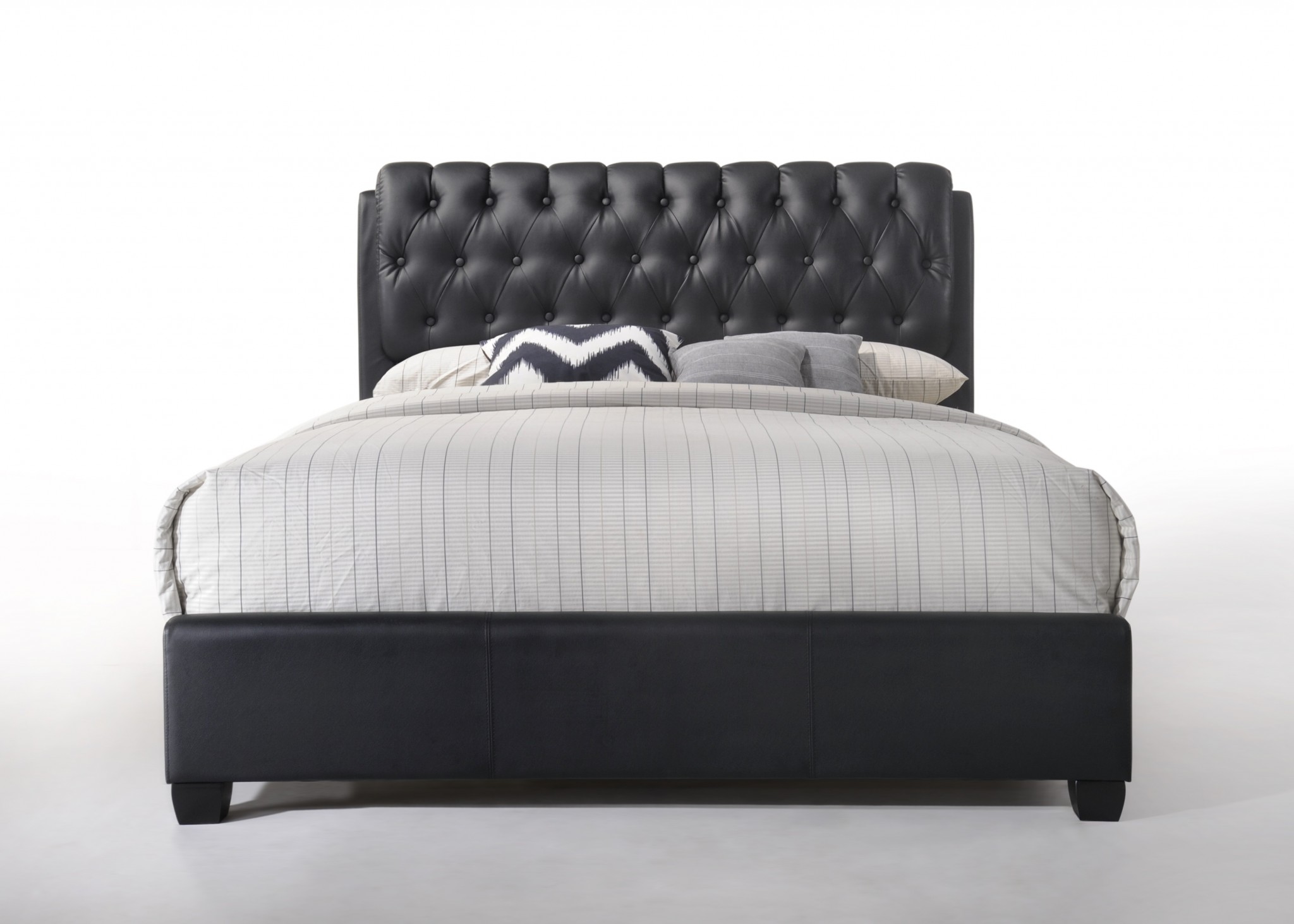 85" X 63" X 50" Black Pu Button Tufted Queen Bed