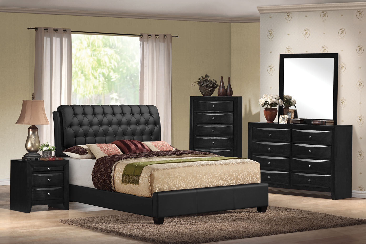 85" X 63" X 50" Black Pu Button Tufted Queen Bed