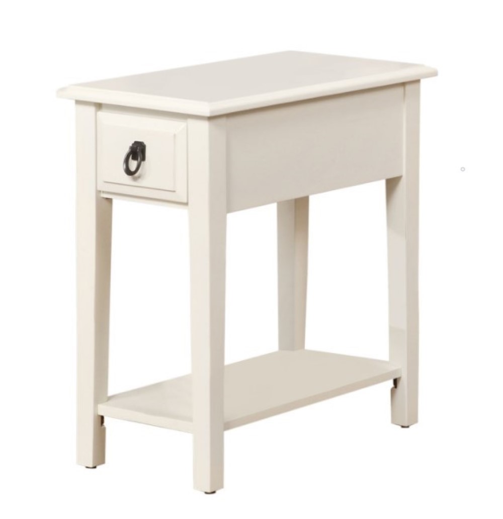 12" X 22" X 23" White Rubber Wood Side Table