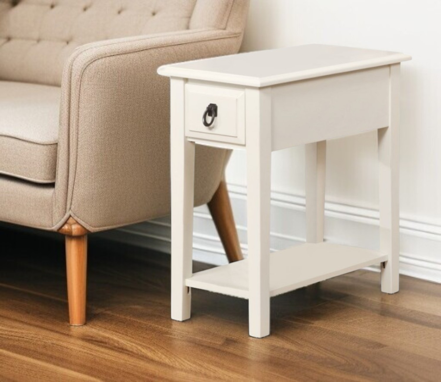23" White Solid Wood End Table With Drawer And Shelf-285371-1