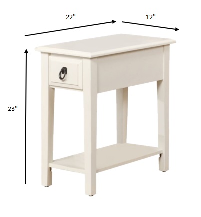 12" X 22" X 23" White Rubber Wood Side Table