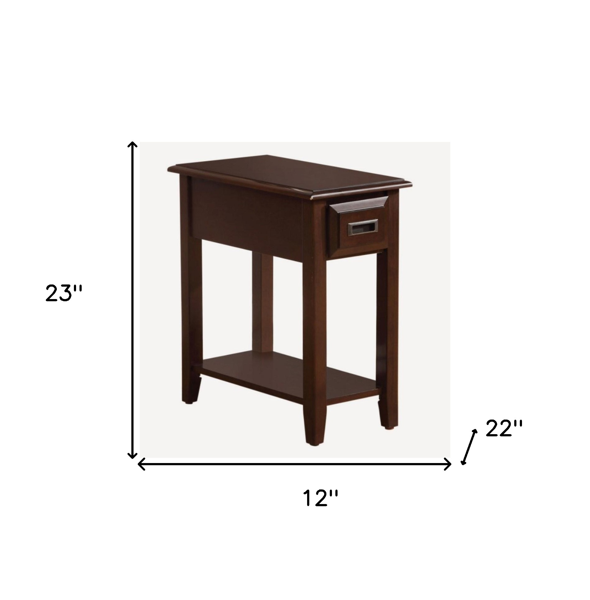 12" X 22" X 23" Dark Cherry Rubber Wood Side Table