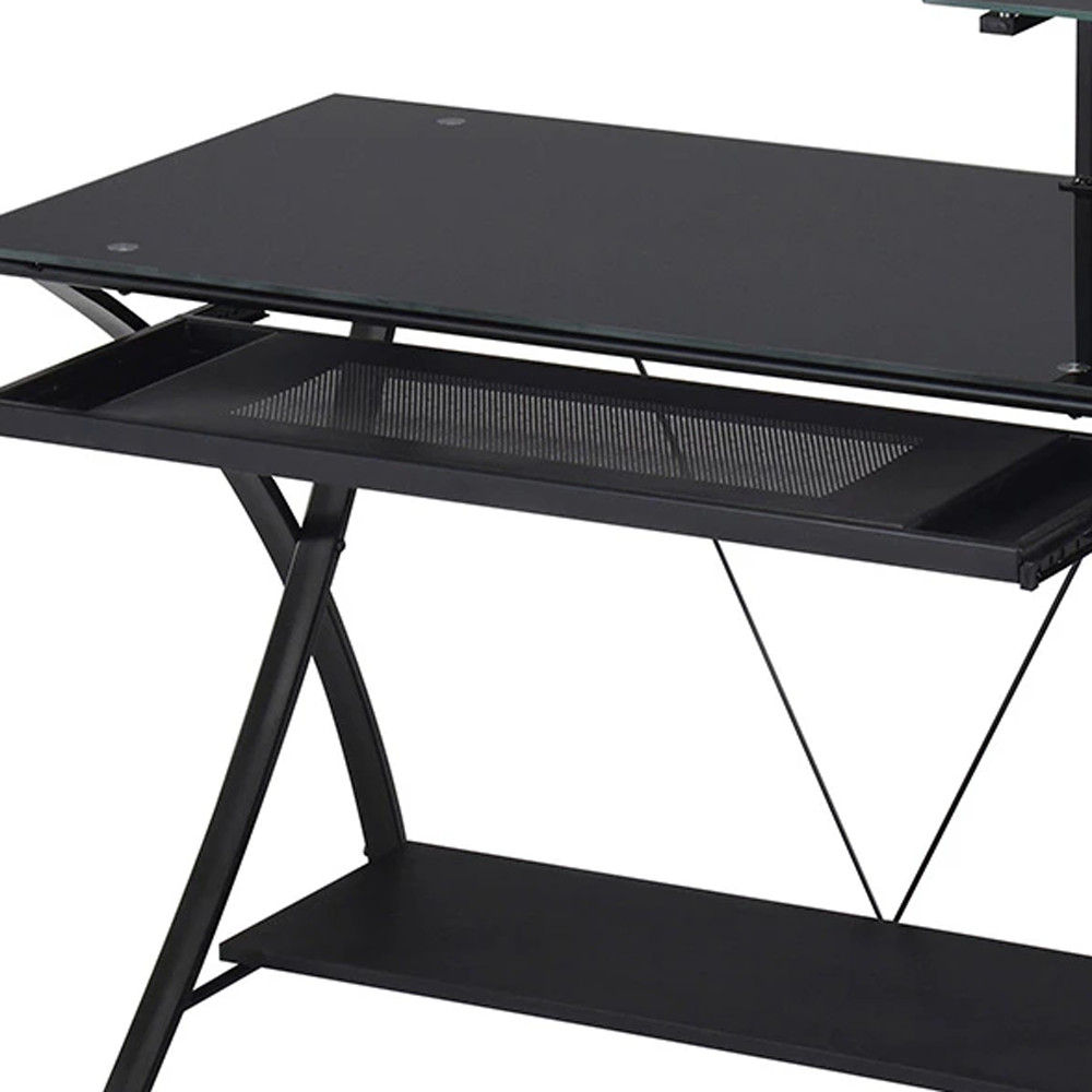 43" X 24" X 36" Black Glass Computer Desk