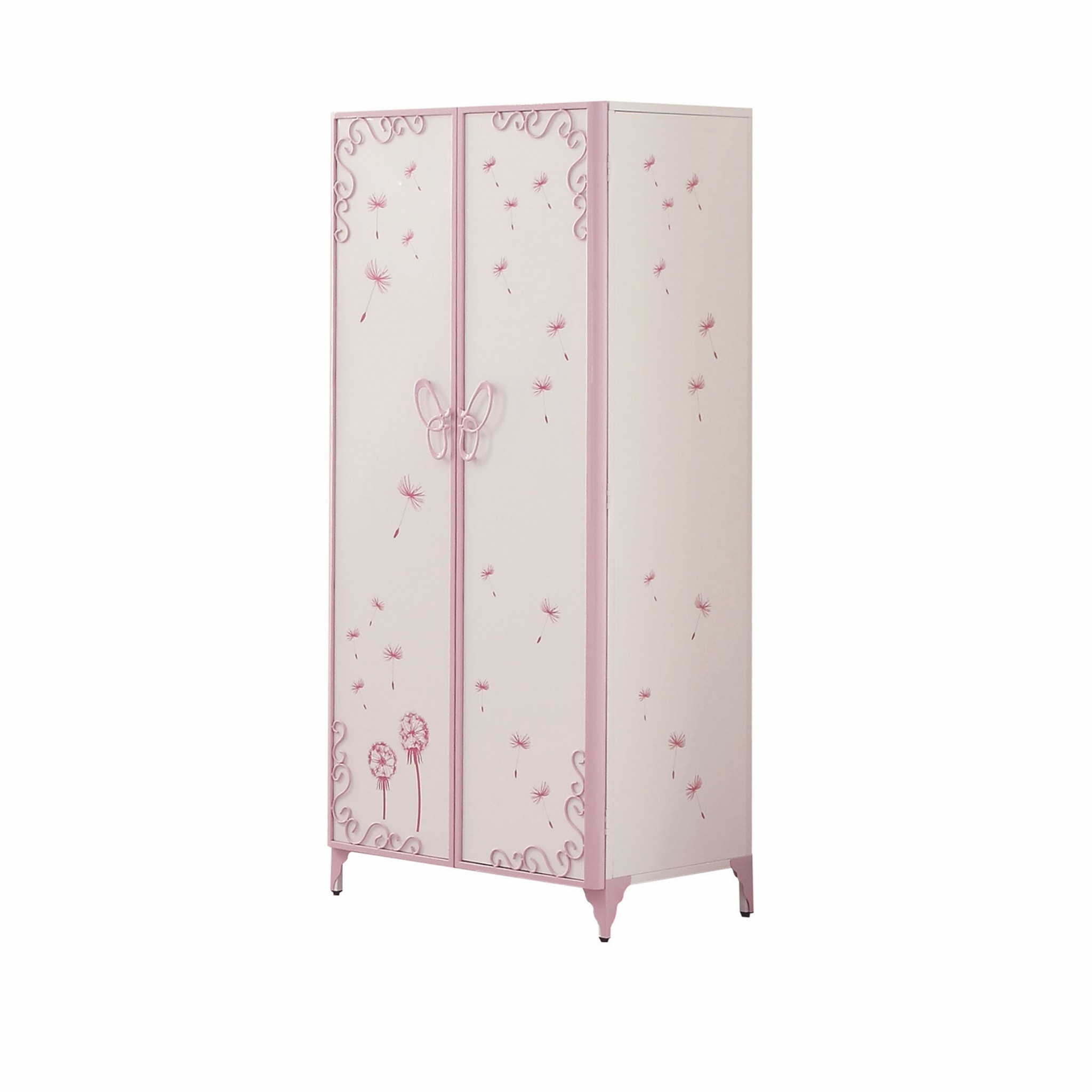 32" X 21" X 67" White And Light Purple Metal Tube Armoire