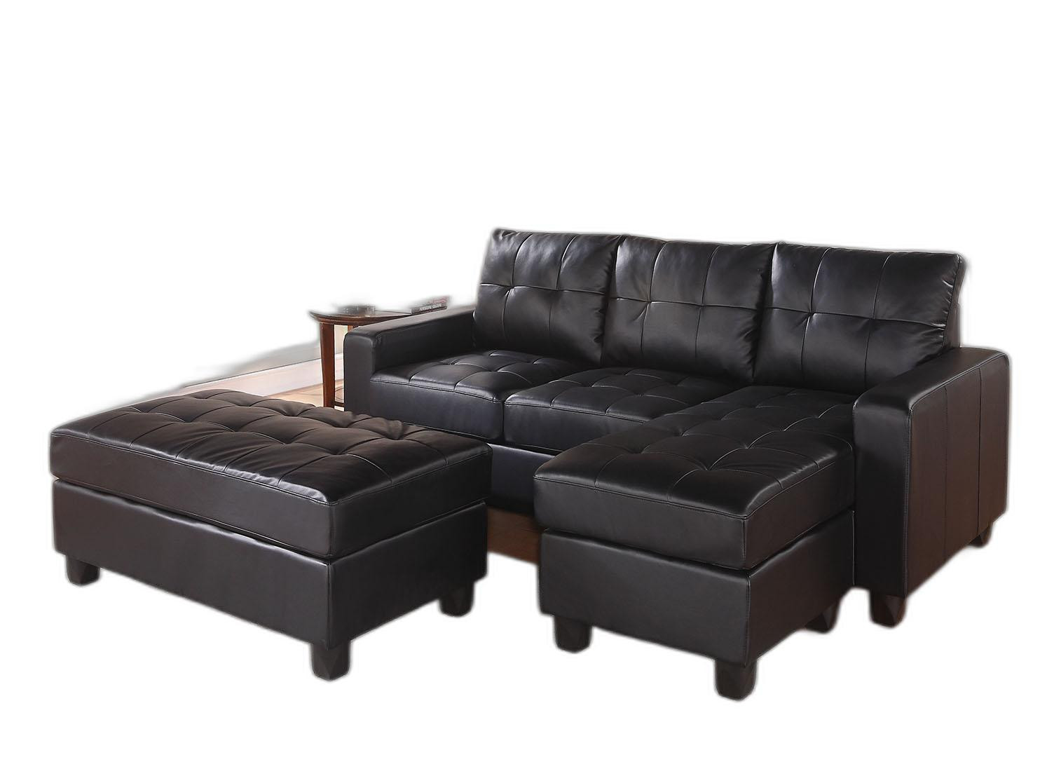 Black Faux Leather Stationary L Shaped Three Piece Sofa And Chaise-285642-1