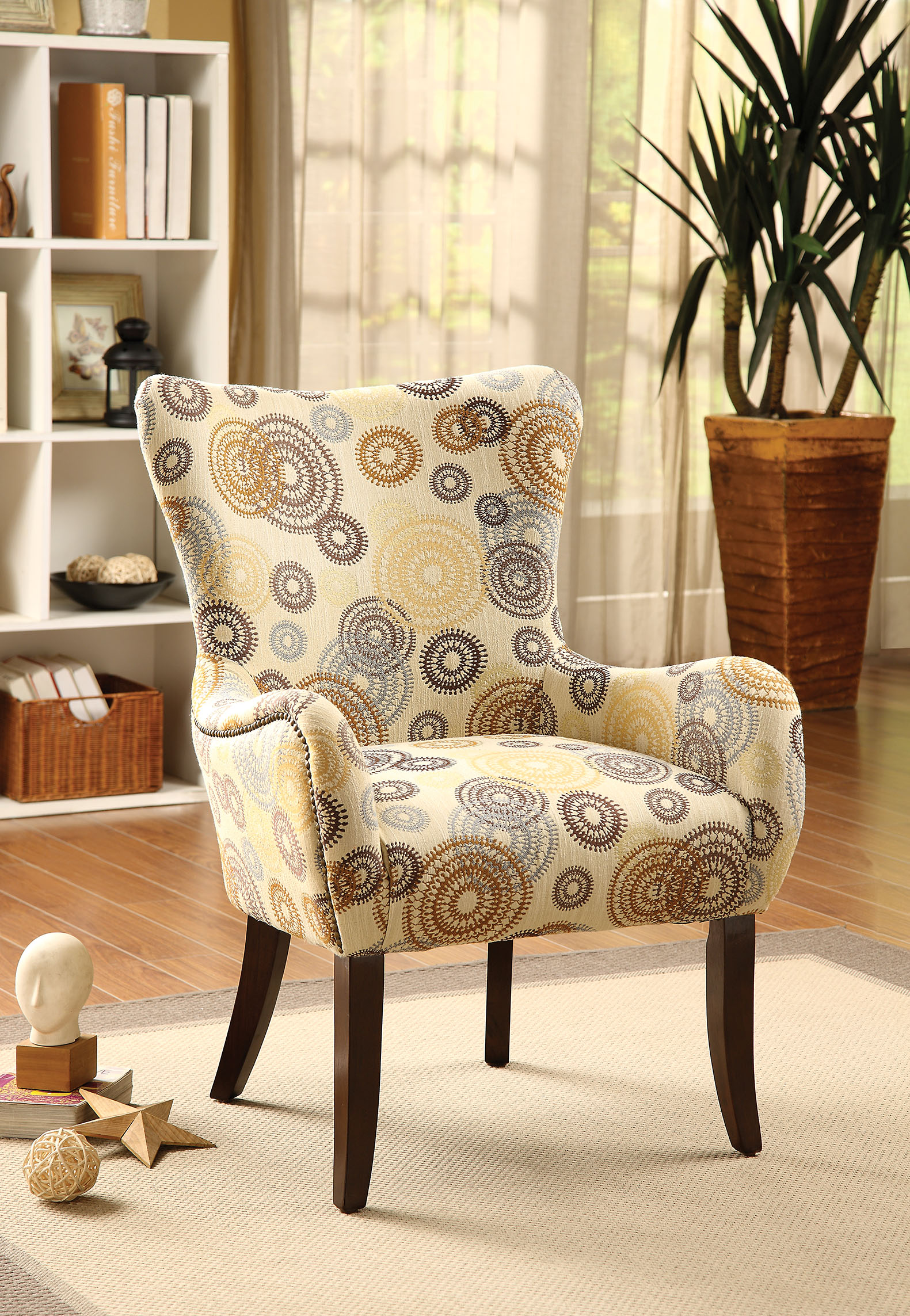 28" X 27" X 39" Fabric And Espresso Accent Chair