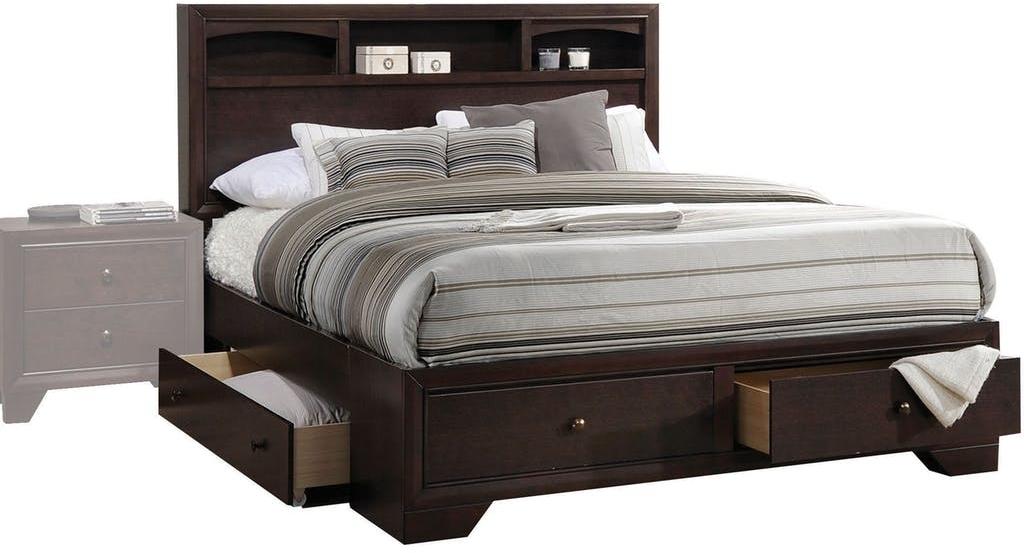 87" X 79" X 48" Espresso Rubber Wood King Bed With Storage