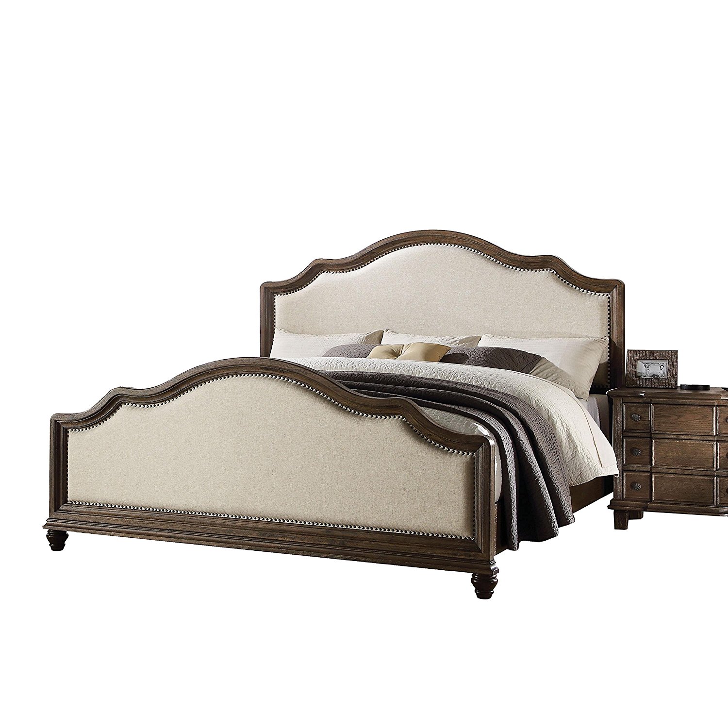 88" X 82" X 59" Beige Linen And Weathered Oak Eastern King Bed