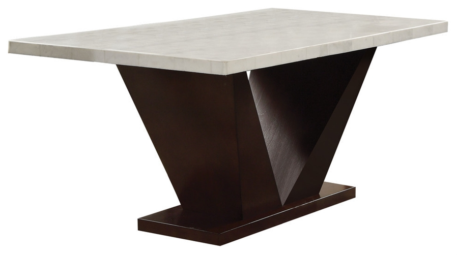 36" X 59" X 30" White Marble And Walnut Dining Table