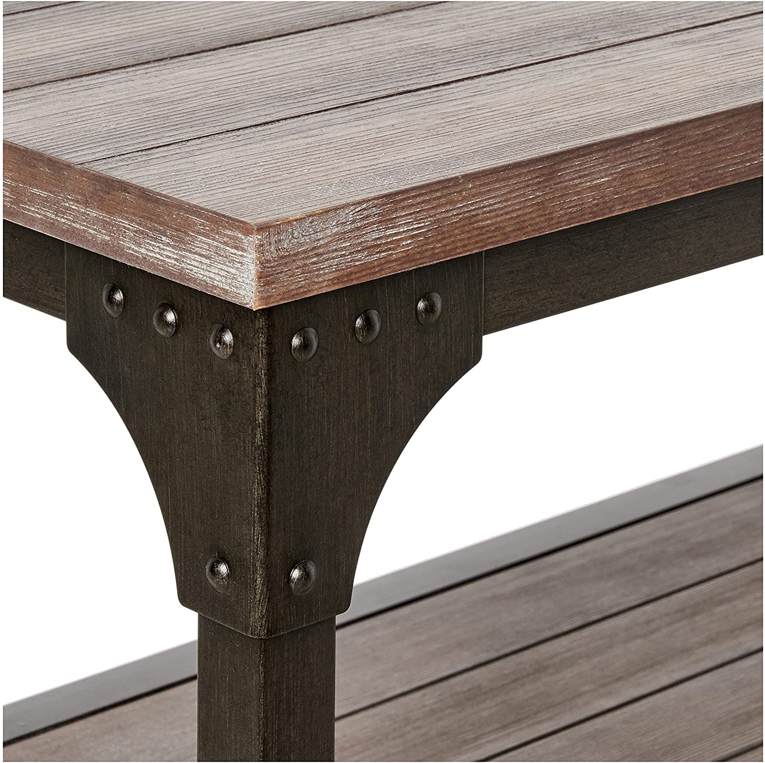 60" X 16" X 30" Weathered Oak And Antique Silver Console Table
