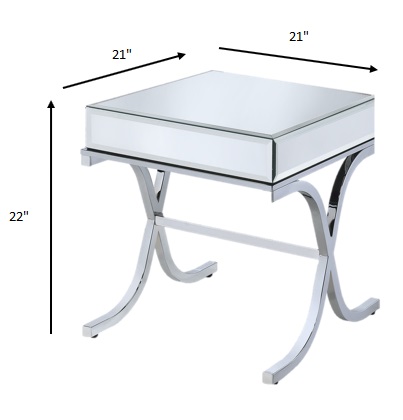 21" X 21" X 22" Mirrored Top And Chrome End Table