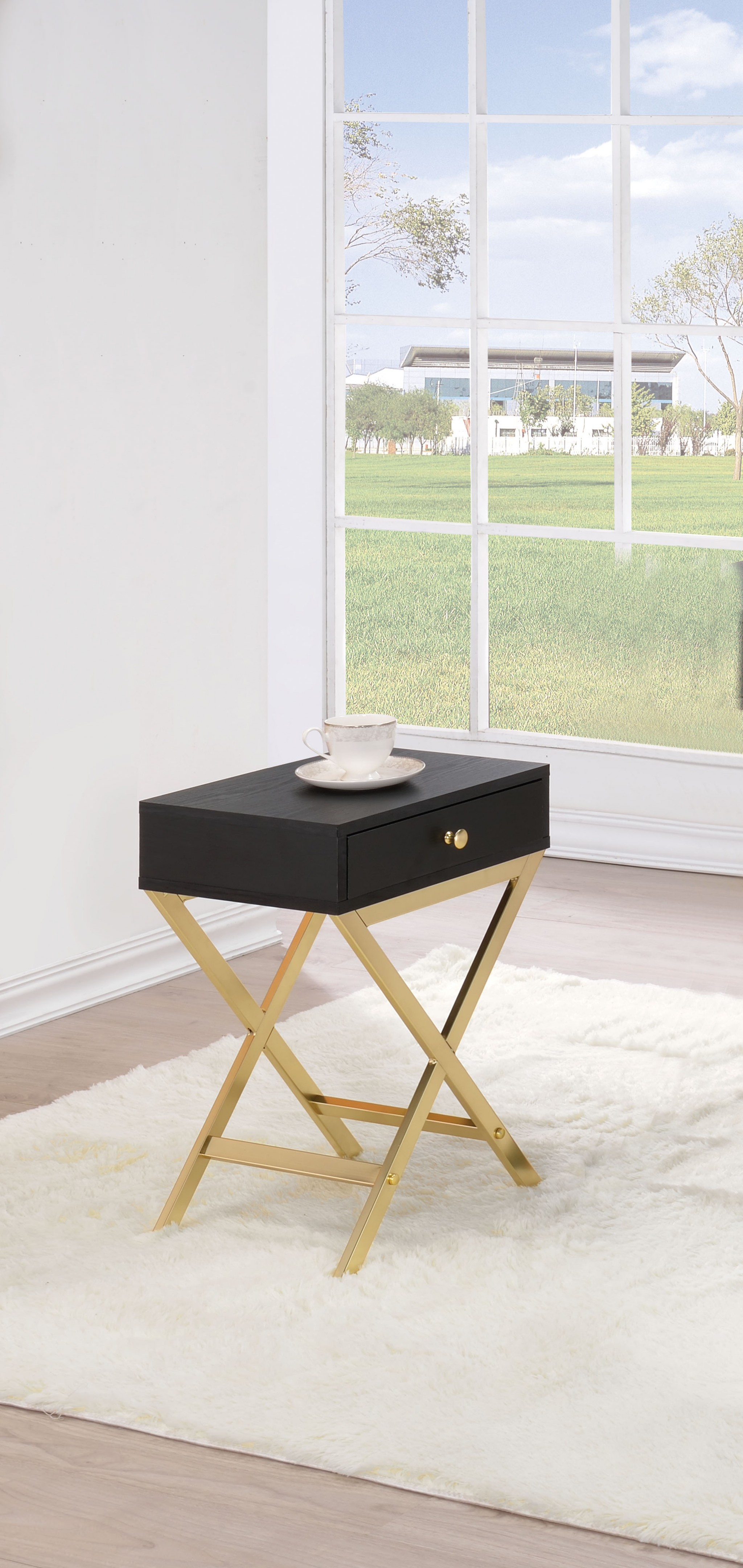 16" X 12" X 24" Black And Brass Side Table