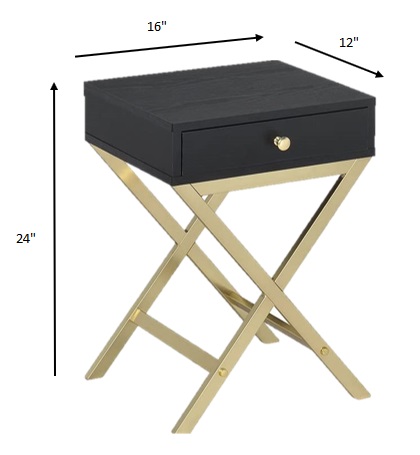 16" X 12" X 24" Black And Brass Side Table