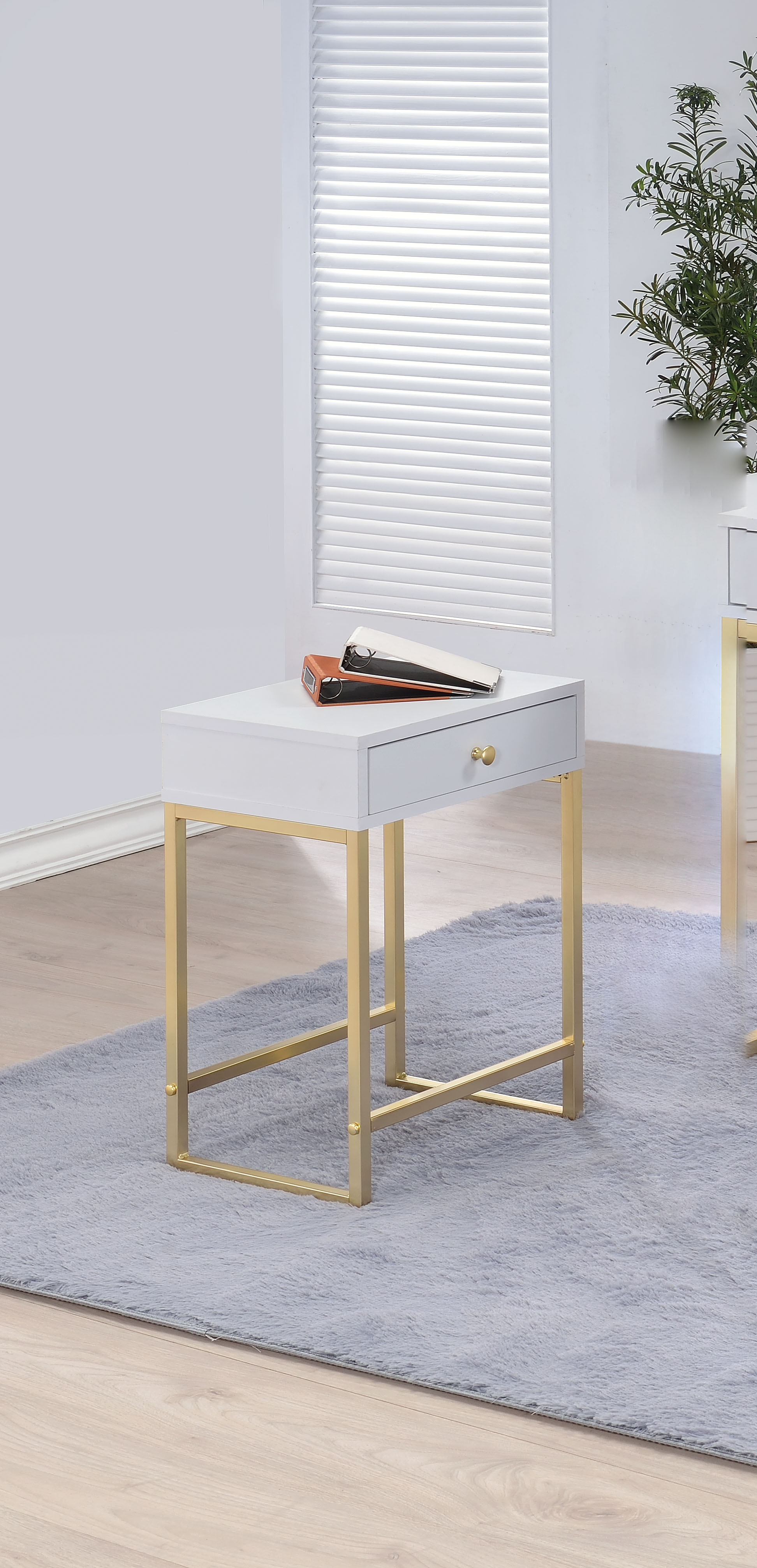 16" X 12" X 24" White And Brass Side Table